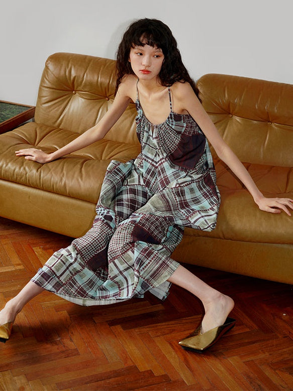 Multi Check Long Slip Dress