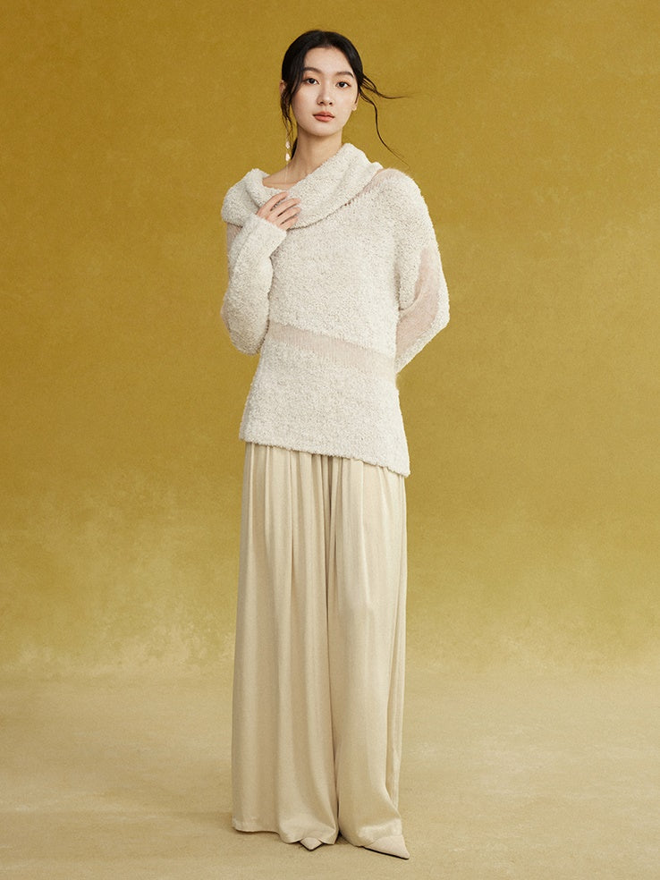 Patchwork Asymmetrical Pile Collar Sweater