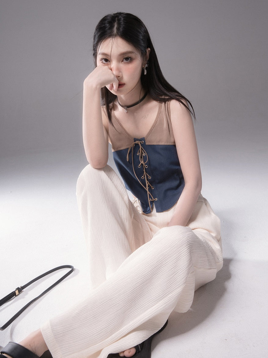 Vertical Texture Wide Leg Summer Pants