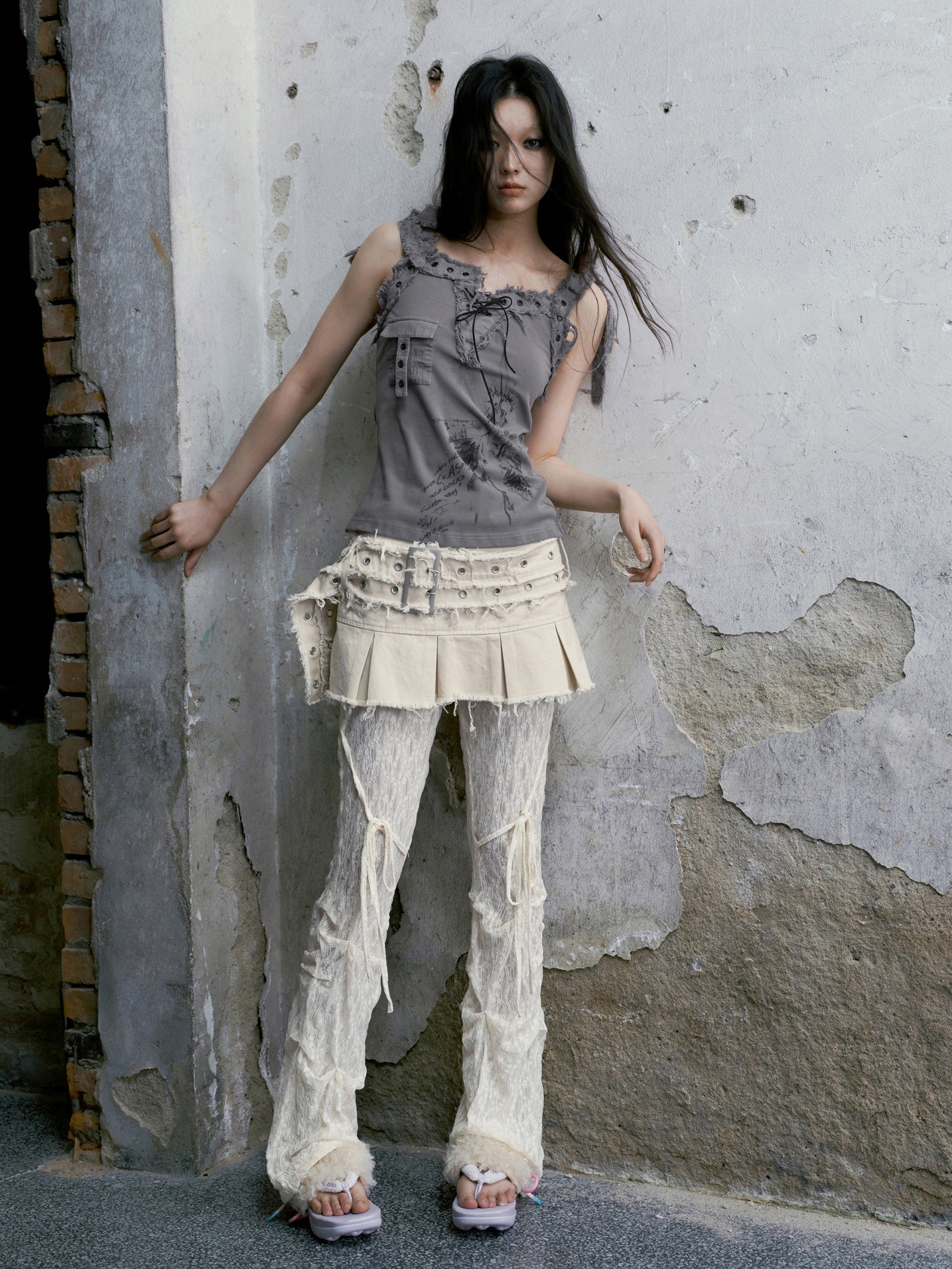Printed Raw Edge Asymmetric Camisole