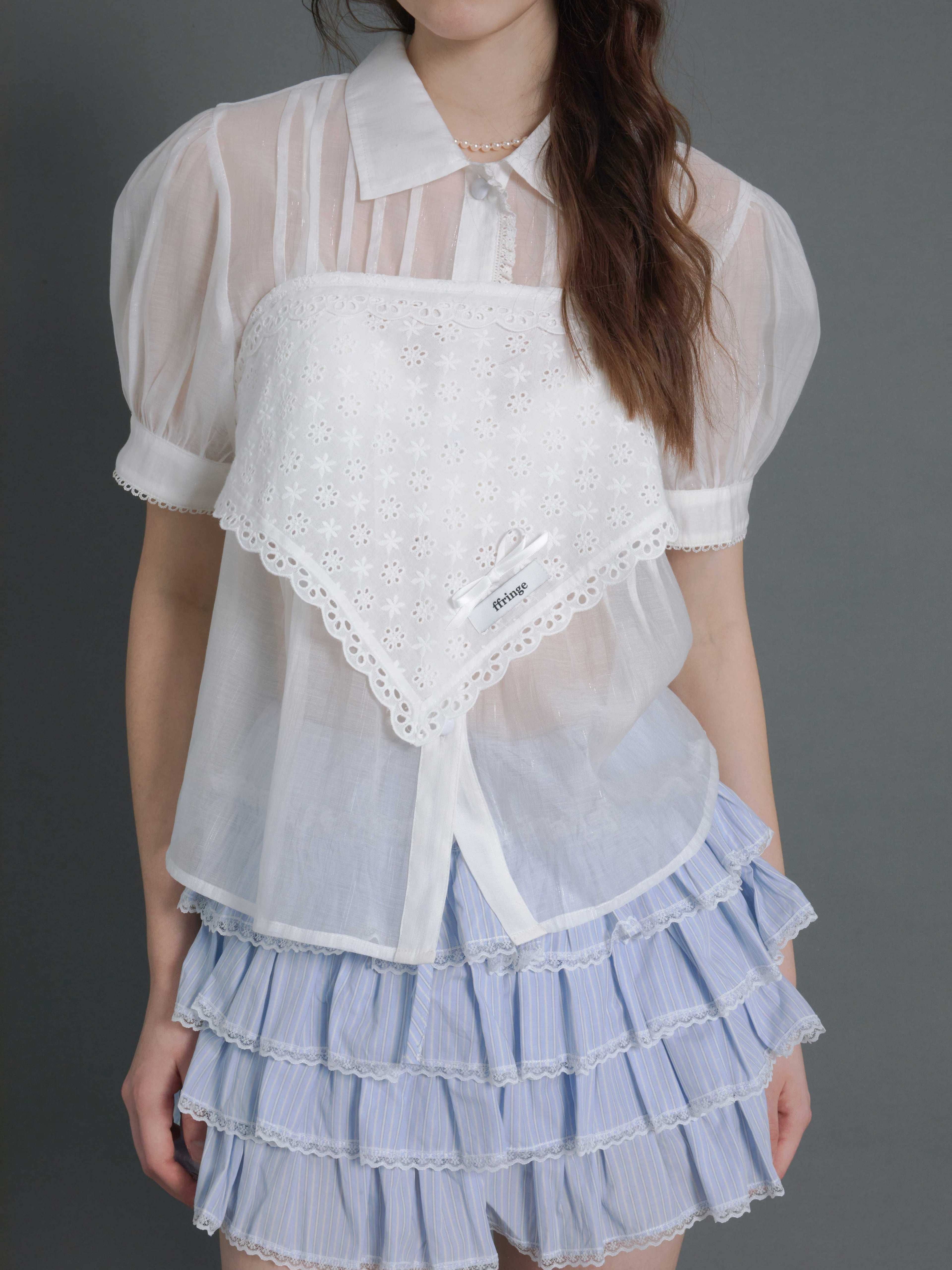 Pin Tuck Puff Sleeve Sheer Shirt