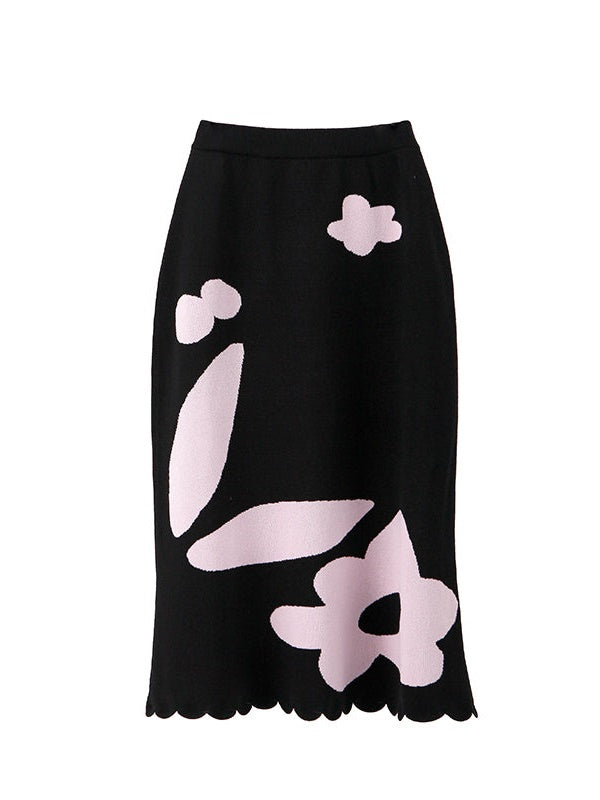 Tulip Contrast Color Short-Sleeeded Knit & Skirt