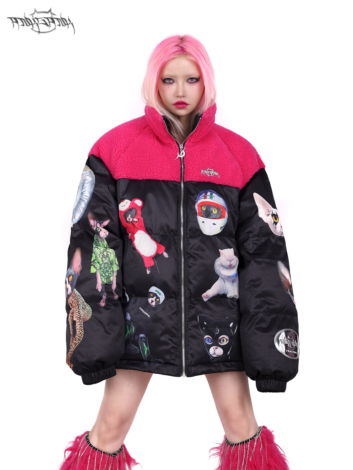 Cat Star Bicolor Loose Stand-Collar Padded Jacket – ARCANA ARCHIVE