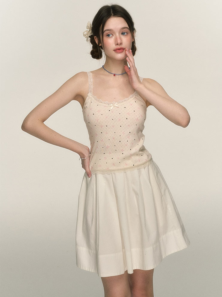 Girly Retro Bow Polka Dot Print Camisole