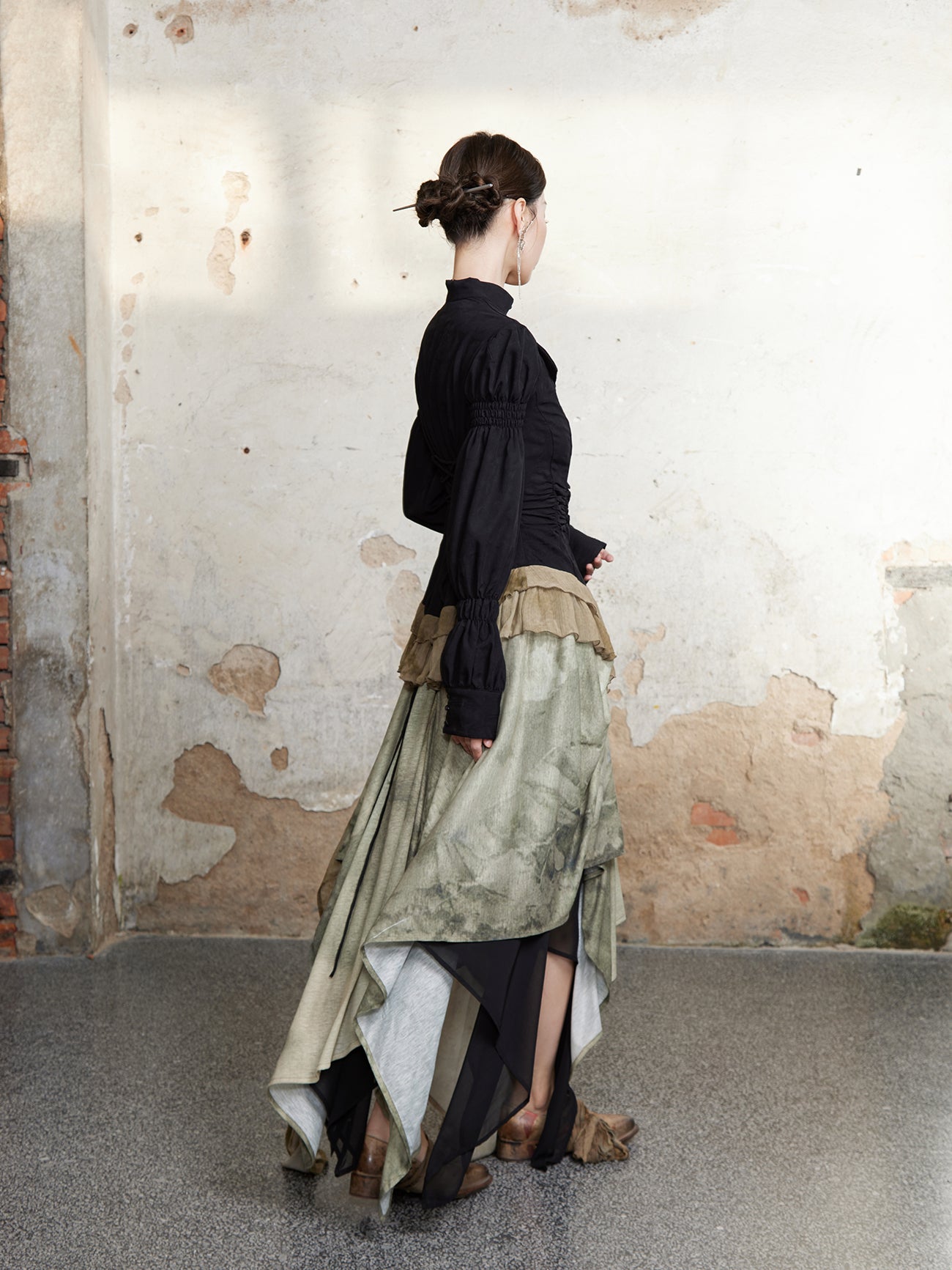 V-Neck Palace 스타일 퍼프 슬리브 상단