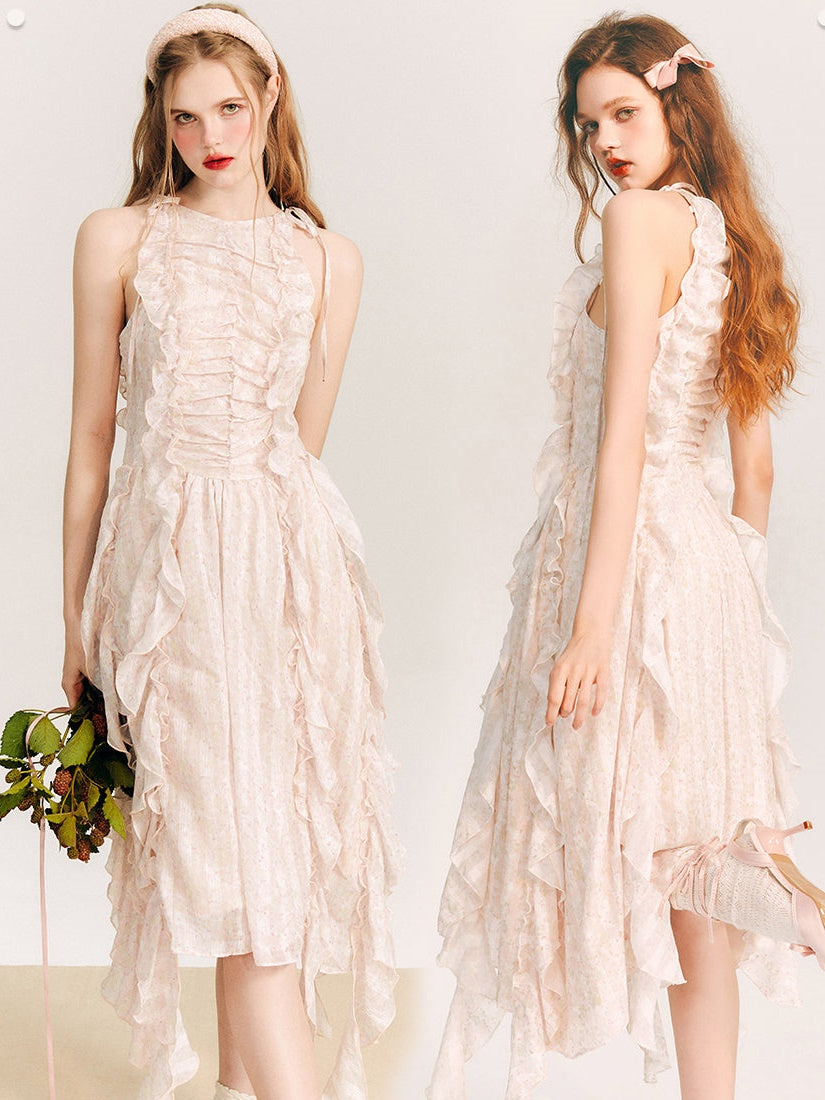 Fee unregelmäßiger Rüschpuffhülsen 2way -Kleid