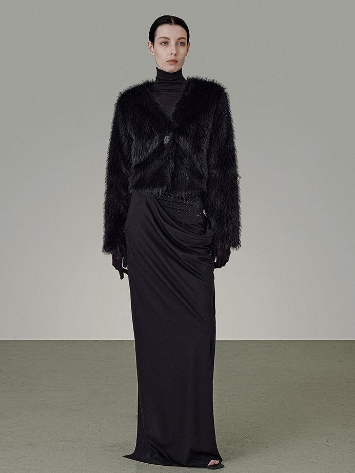 V-Ausschnitt Slim Fell Short Jacket