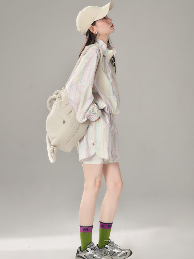 Rainbow Striped Windbreaker & Short Pants