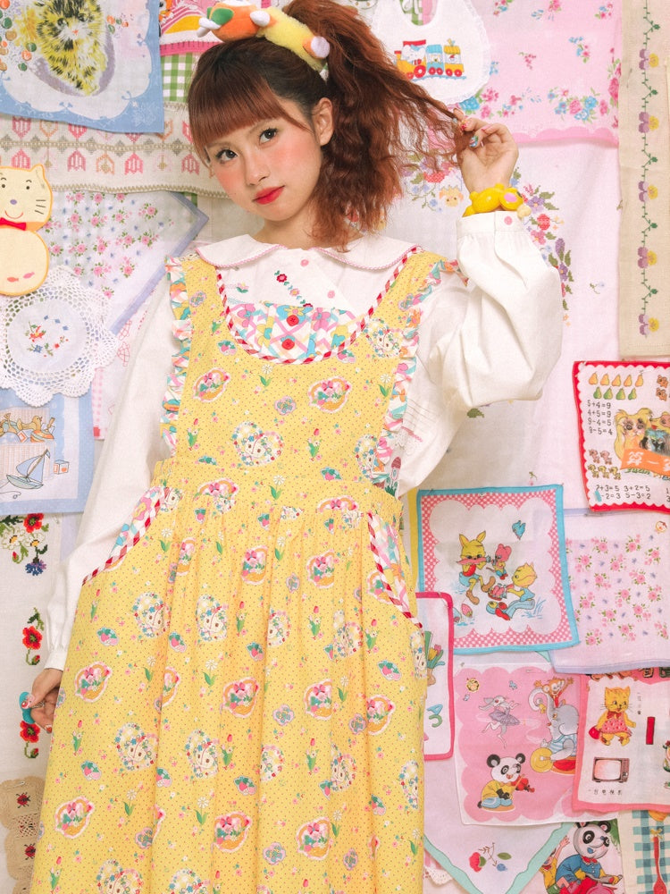 Cat Print Lace Apron Skirt