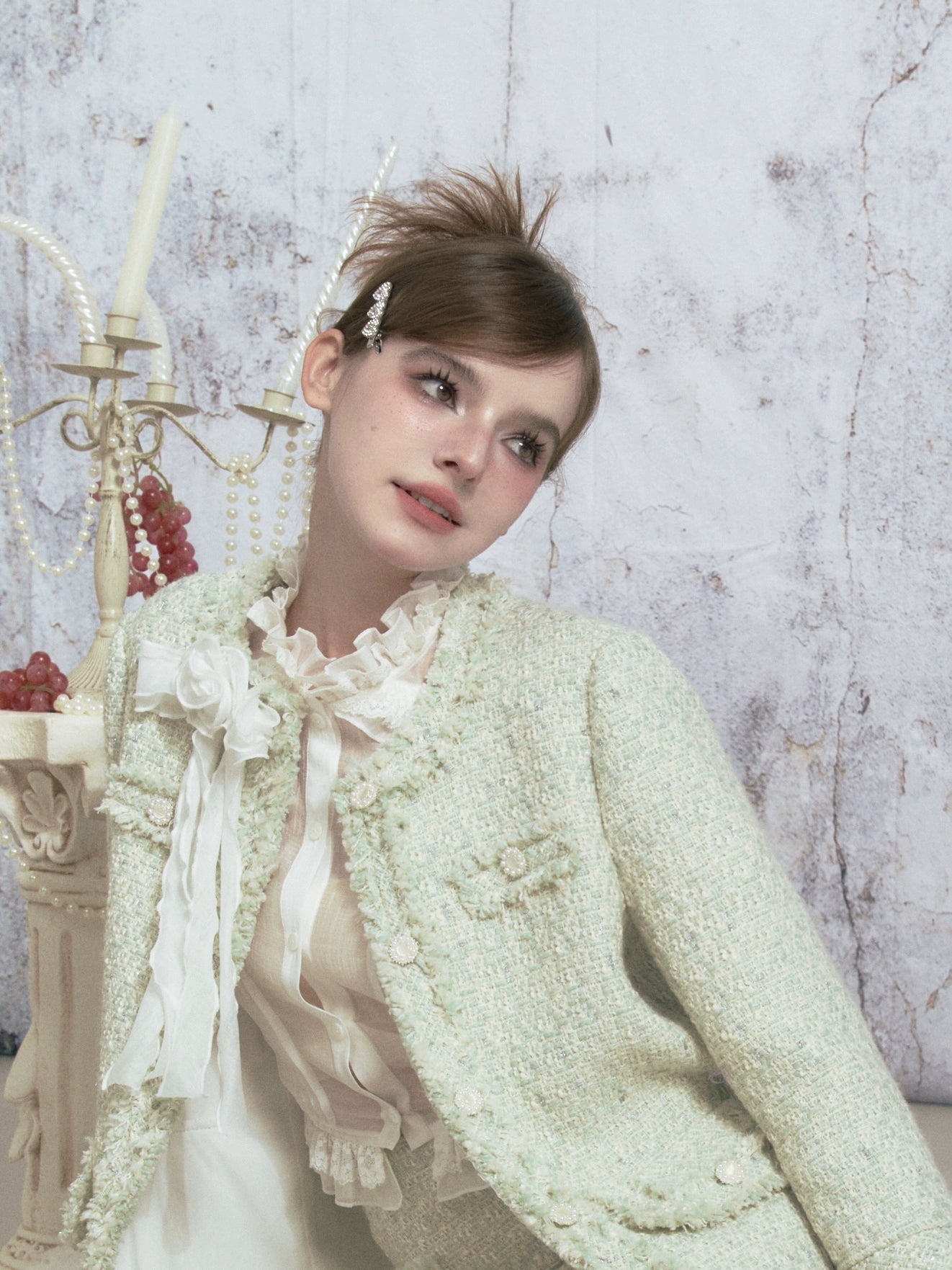 Tweed Raw Edge Camellia Jacket & Skirt