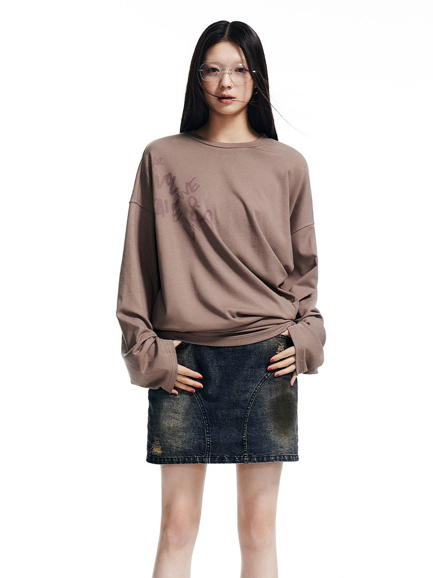 Loose Letter Printed Long-sleeved T-shirt