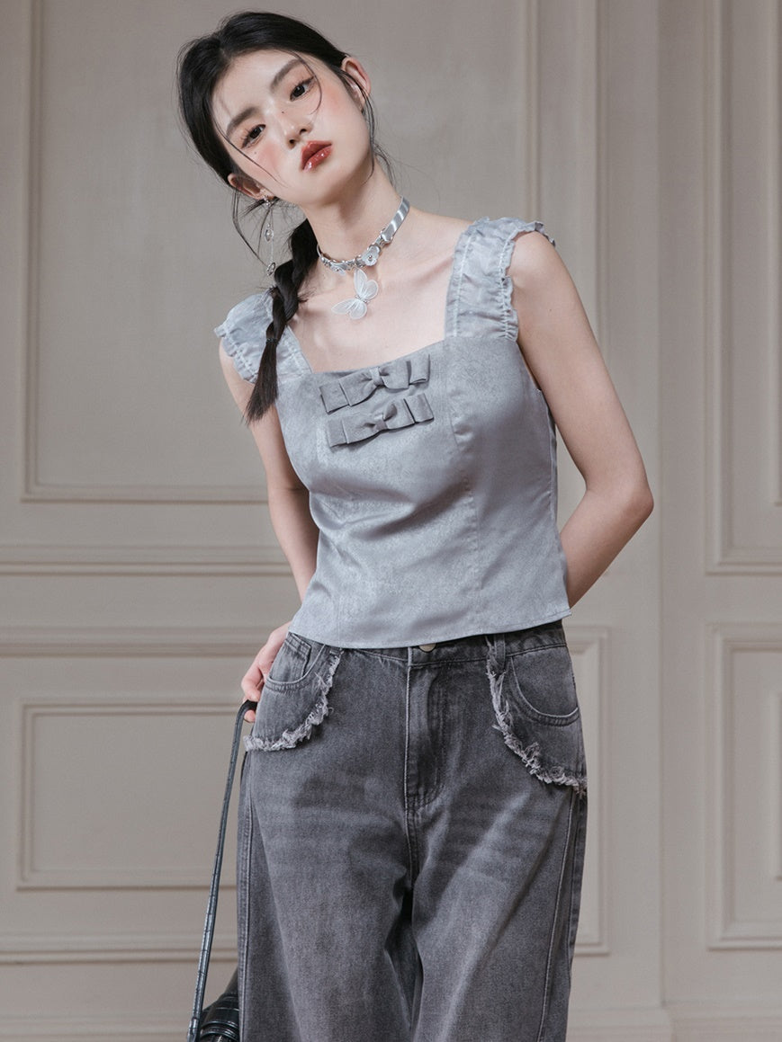 Moran Ribbon Sleeveless Top & Irregular Hem Skirt Set-up