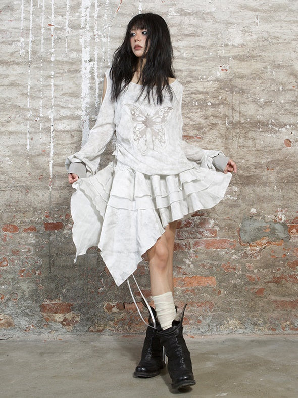 Lose geschnittene Schulter langärmelte T-Shirt