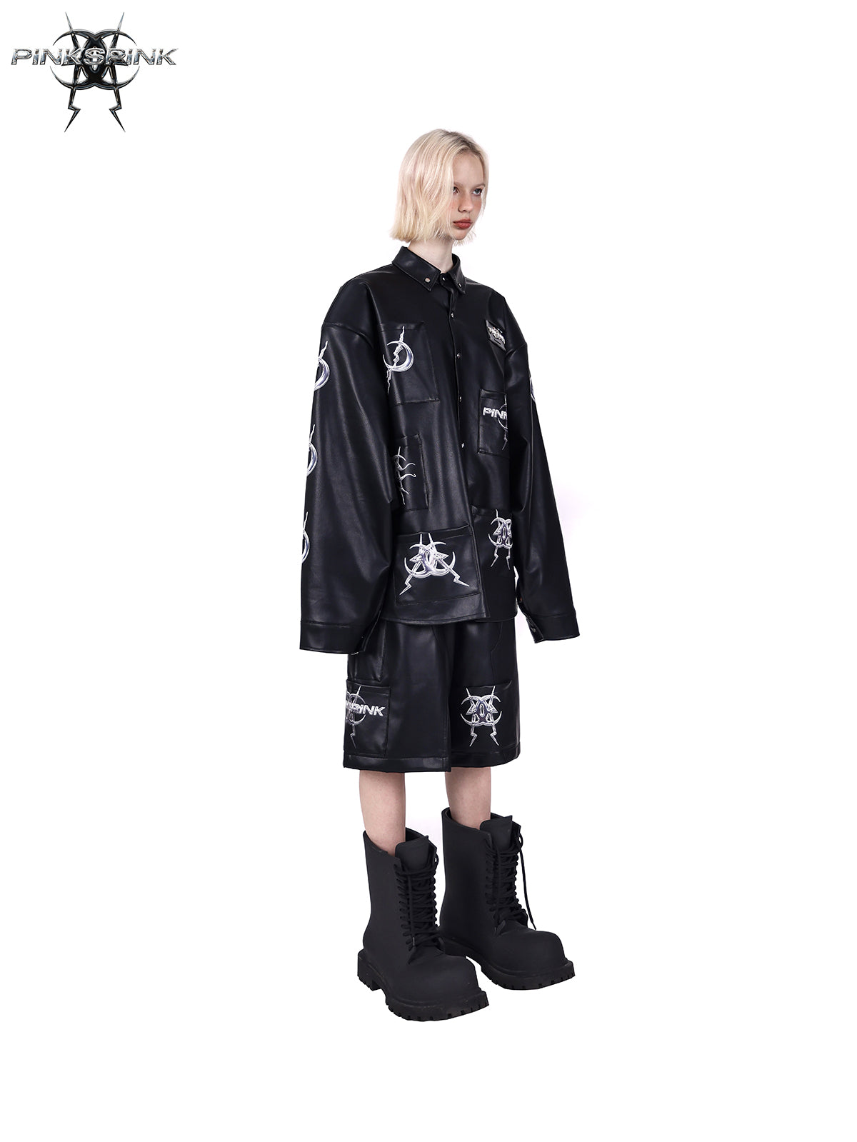 Multi -Taschen -Lederjacke