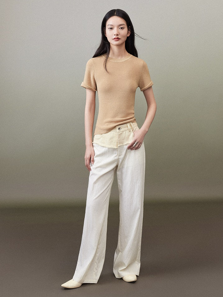 Raw Edge Straight Casual Wide Leg Pants