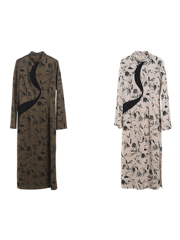 Robe imprimée épissée de style chinois