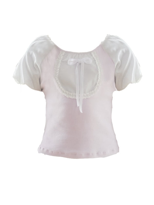 Puff Sleeve Ribbon Stitch Top