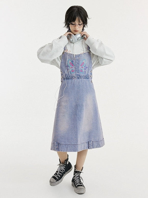 Slim Denim Strap Skirt