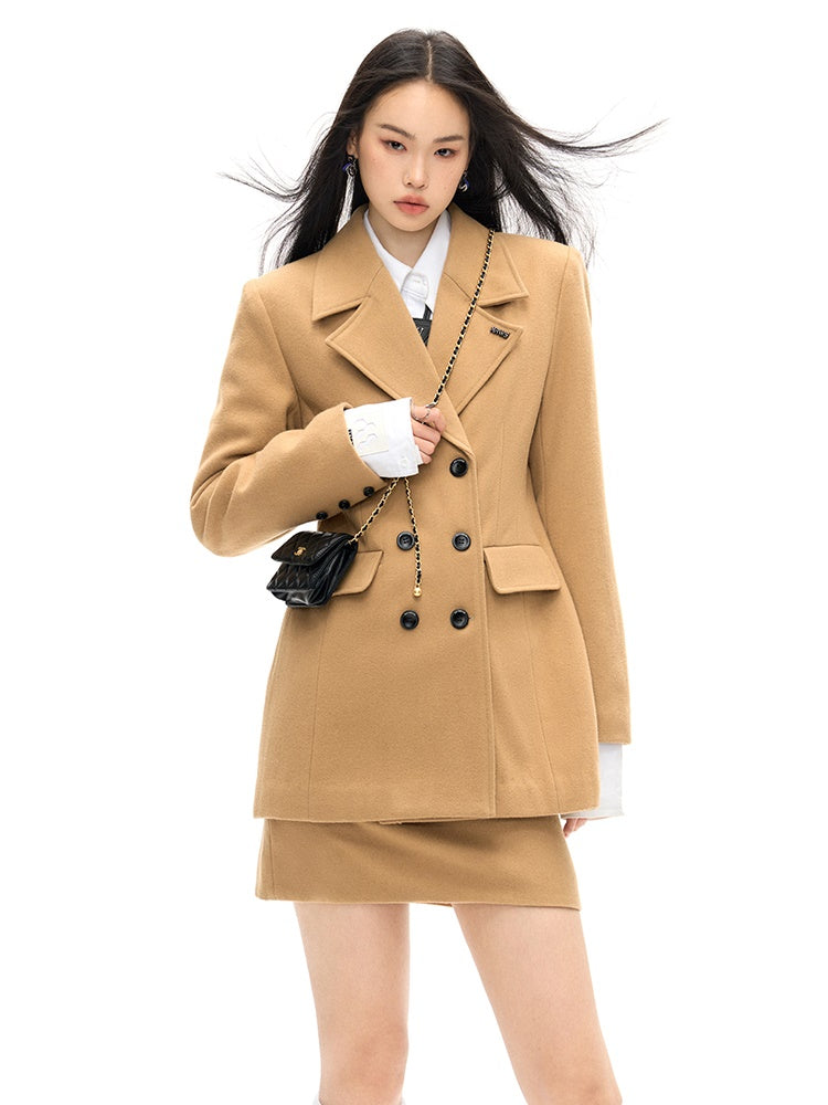 Double Button Wool Coat & Mini Skirt
