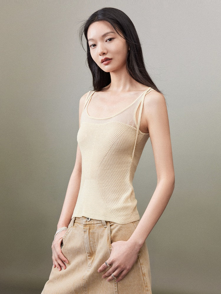 Knitted Stitching Strap Tank Top