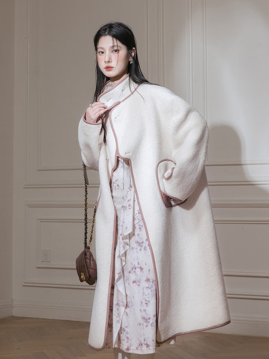 Piping Design Stand-Collar Long Coat