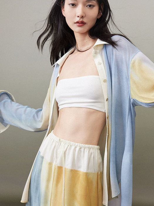 조석 블루 오버 크기 셔츠