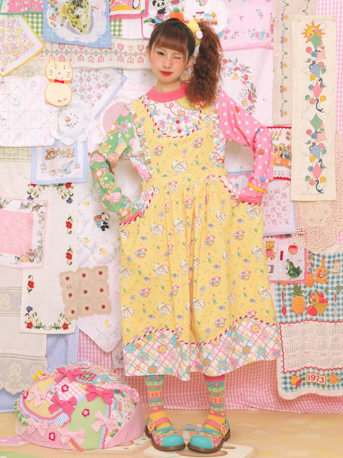 Cat Print Lace Apron Skirt