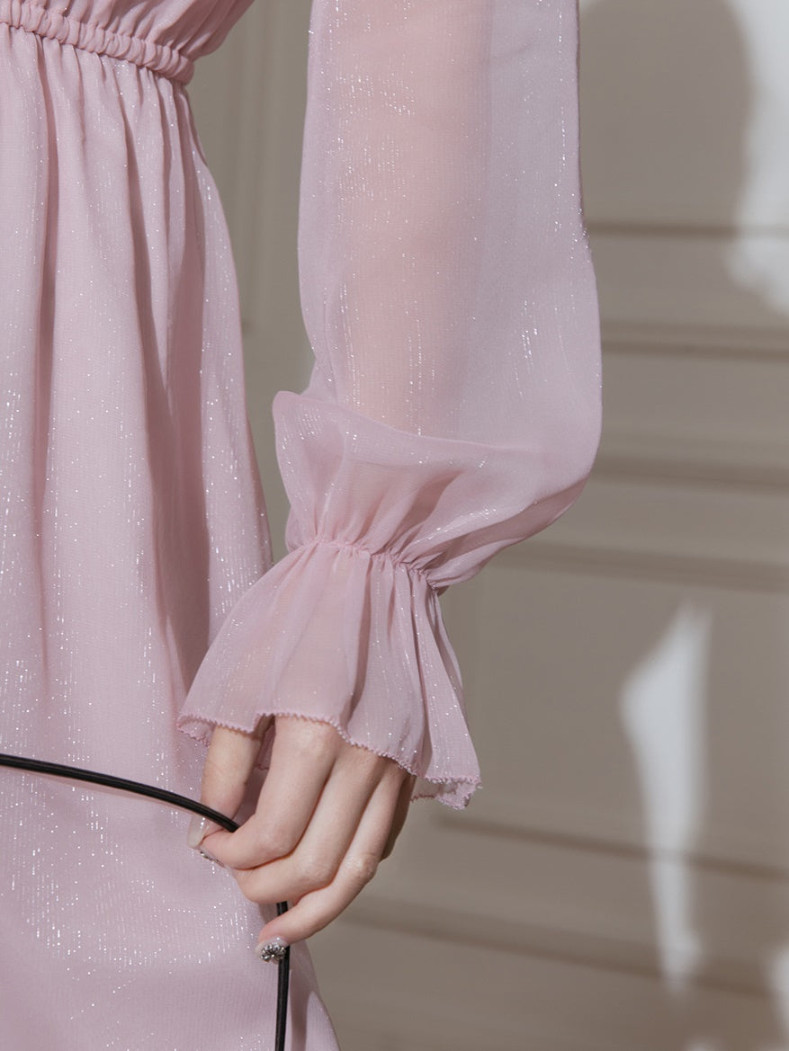 Transparent Lotus Leaf Collar Dress