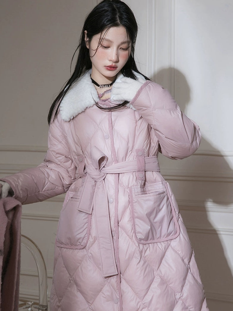 Diamond Stitch Long Down Jacket