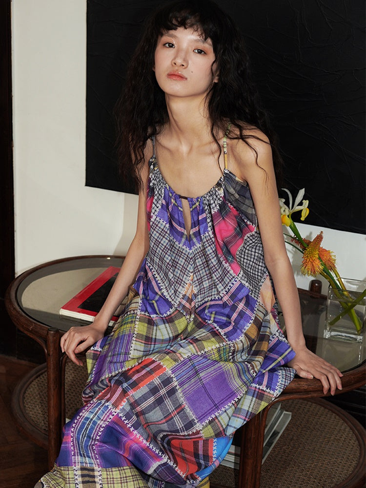 Multi Check Long Slip Dress