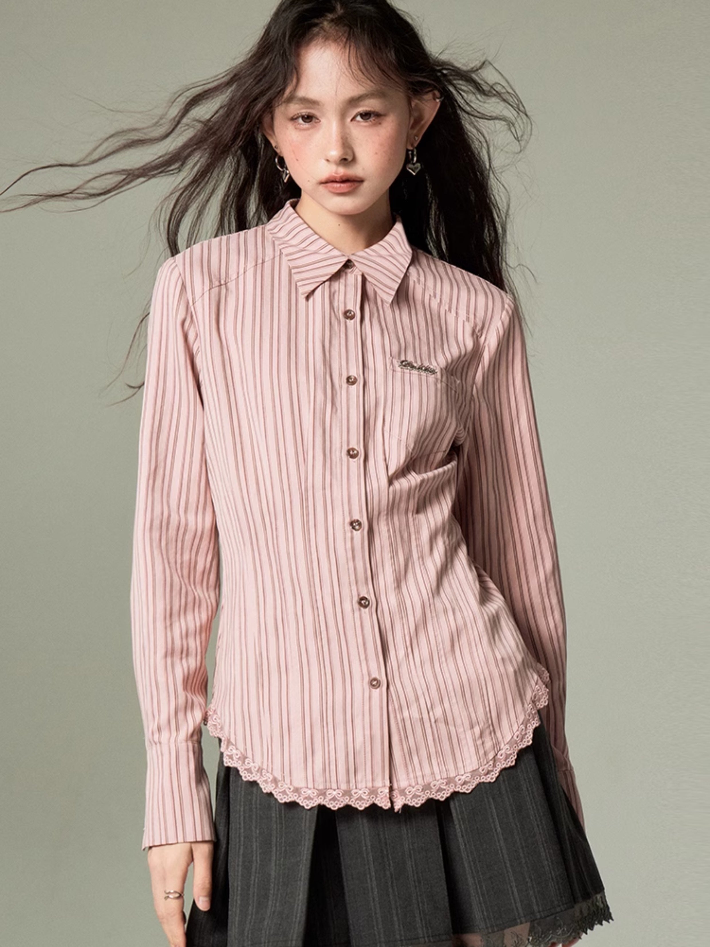 Spitzenstich Taille Slim Shirt