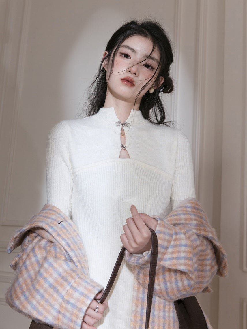 Oriental Style Knitted Short Dress