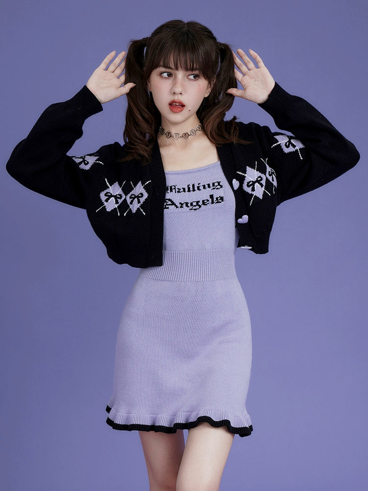 Knitted Sleeveless Logo One-piece & Short Cardigan