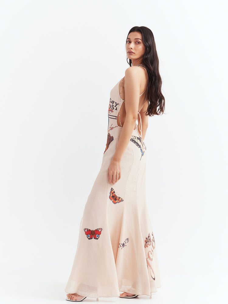 슬릿 프린트 슬링 드레스