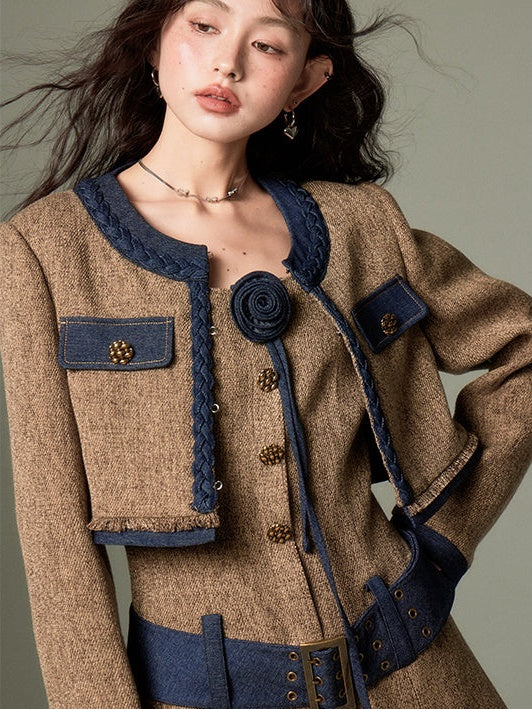 Veste courte en tweed chic et jupe à glissement