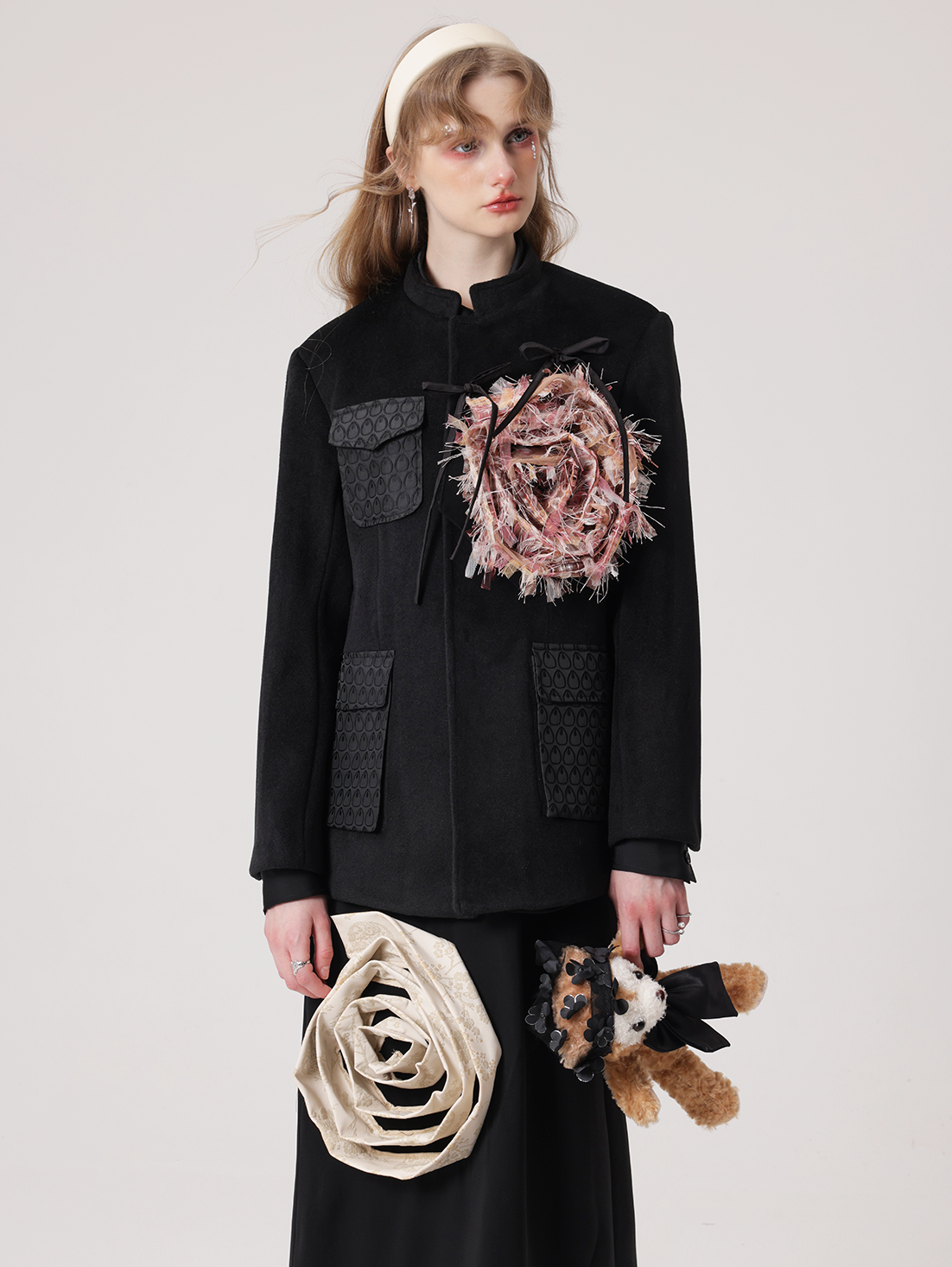 Rose Detachable Mid-mountain Collar Jacket