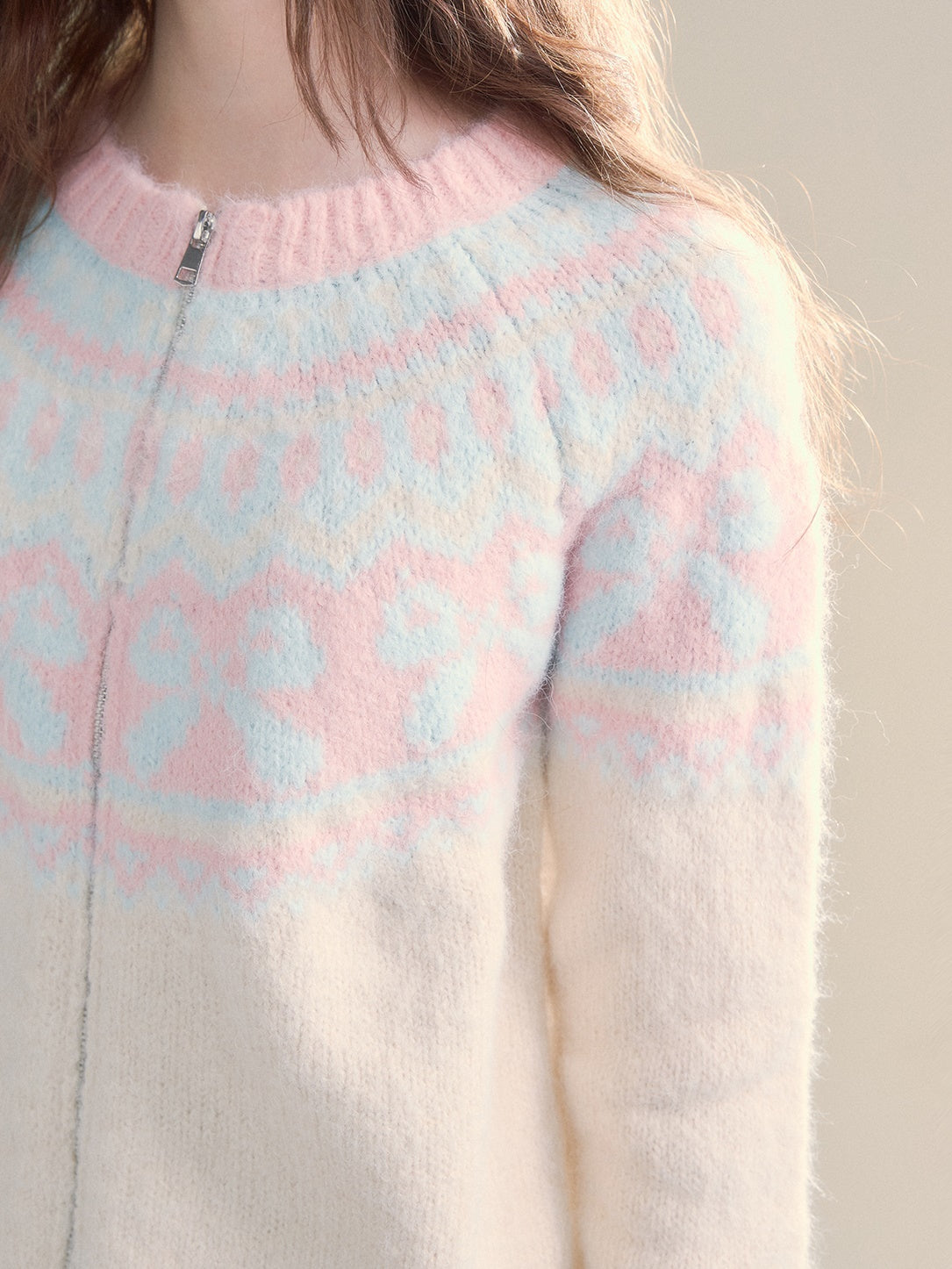 Retro Fair Isle Bow Textur Strickjacke Strickjacke