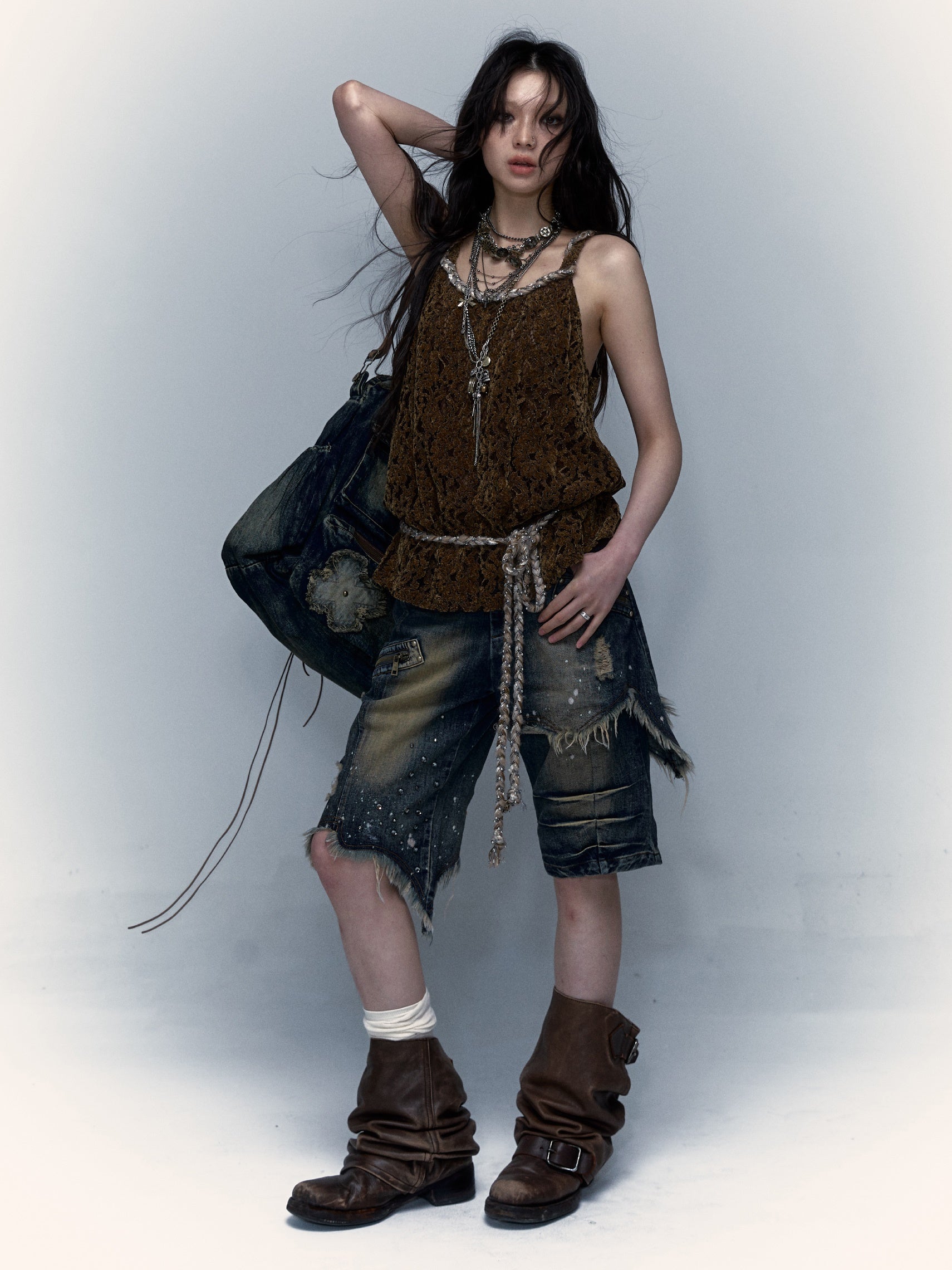 Hollow Loose Flocked Lace Camisole