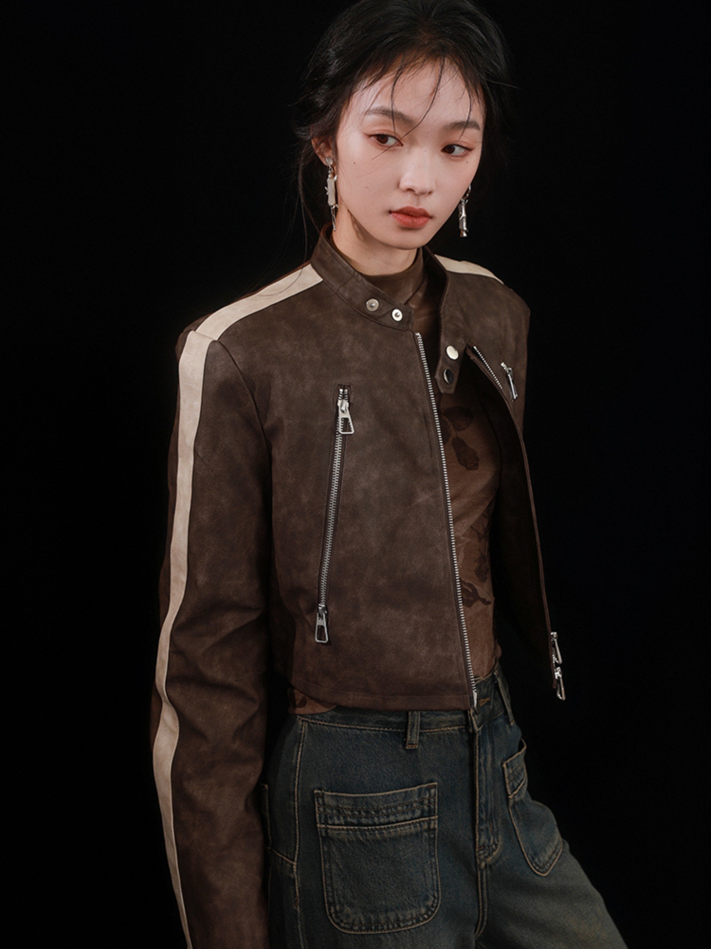 Motorcycle Design Leather Short Jacket