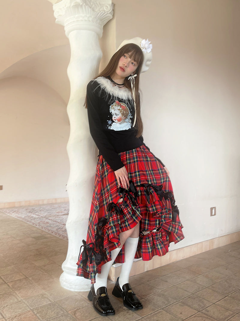 레트로 천사 프린트 Furlar 긴 슬리브 티셔츠