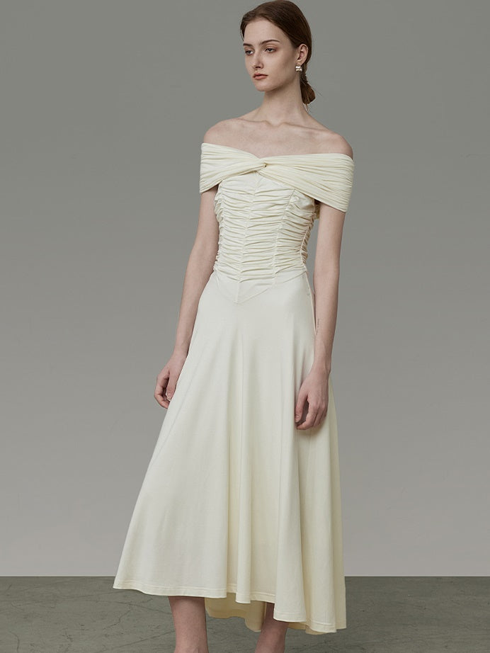 Off-Shouder sammeln drapieren langen Kleid