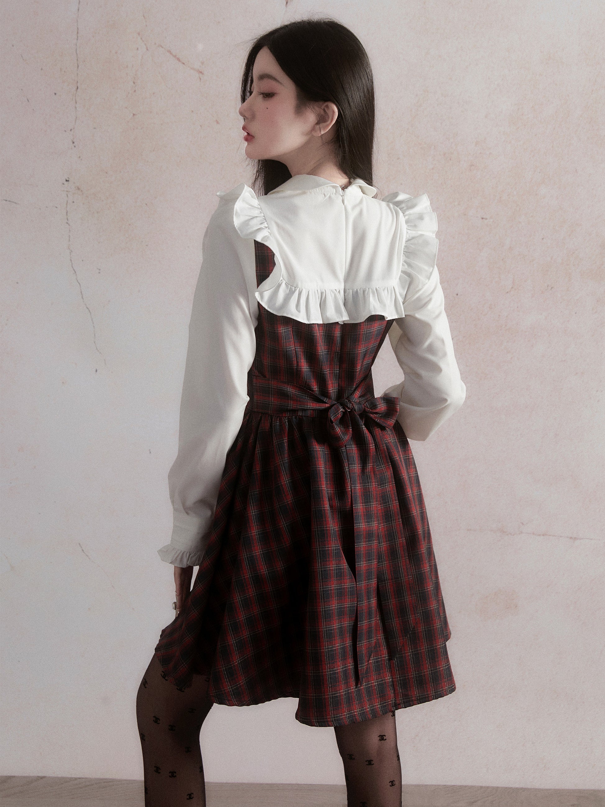 격자 무늬 인형 칼라 드레스