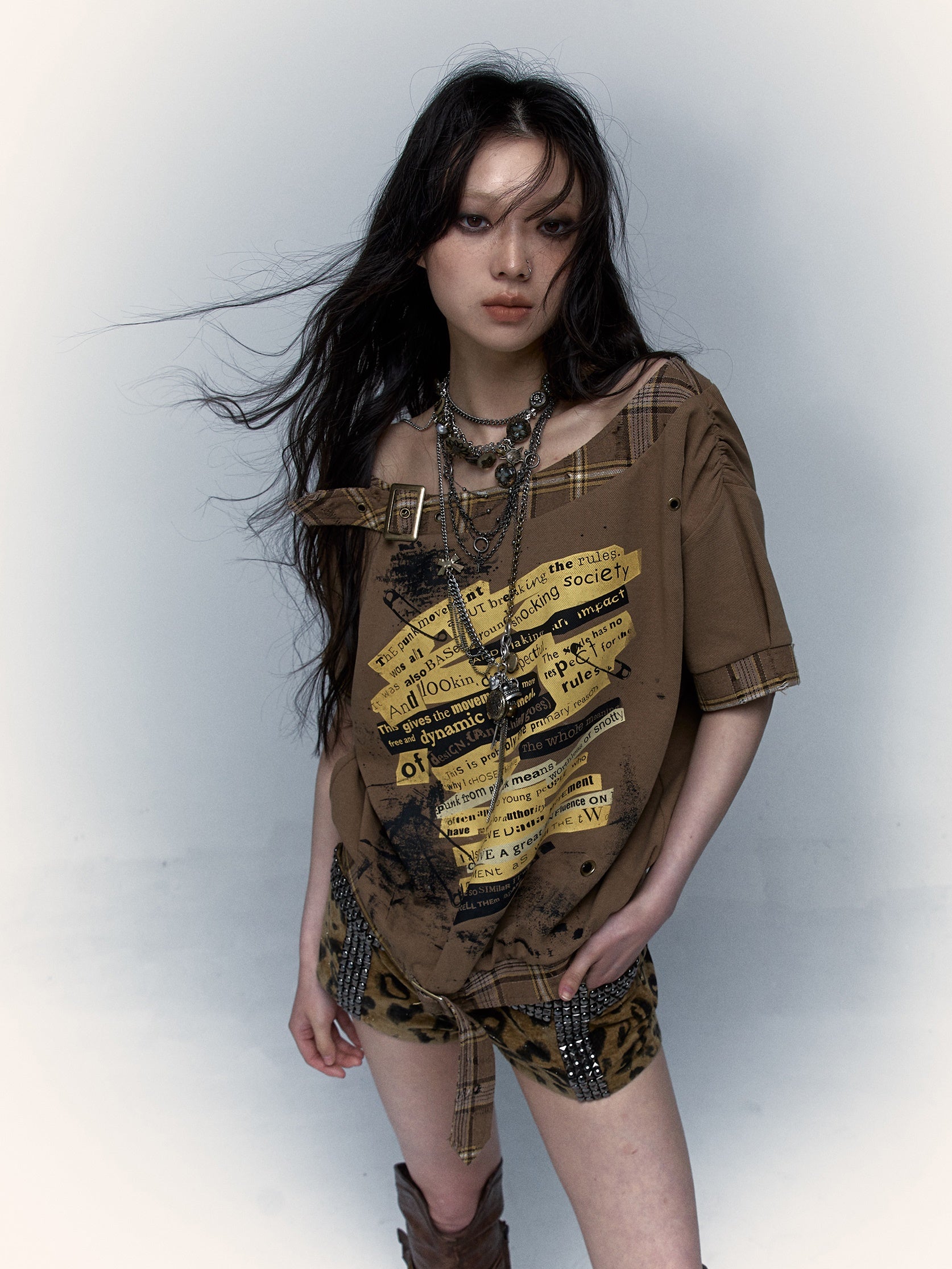 Rock Patchwork Printed Loose Short-sleeved T-shirt