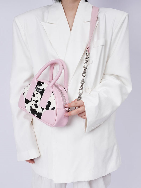 소 패턴 가죽 미니 메신저 백