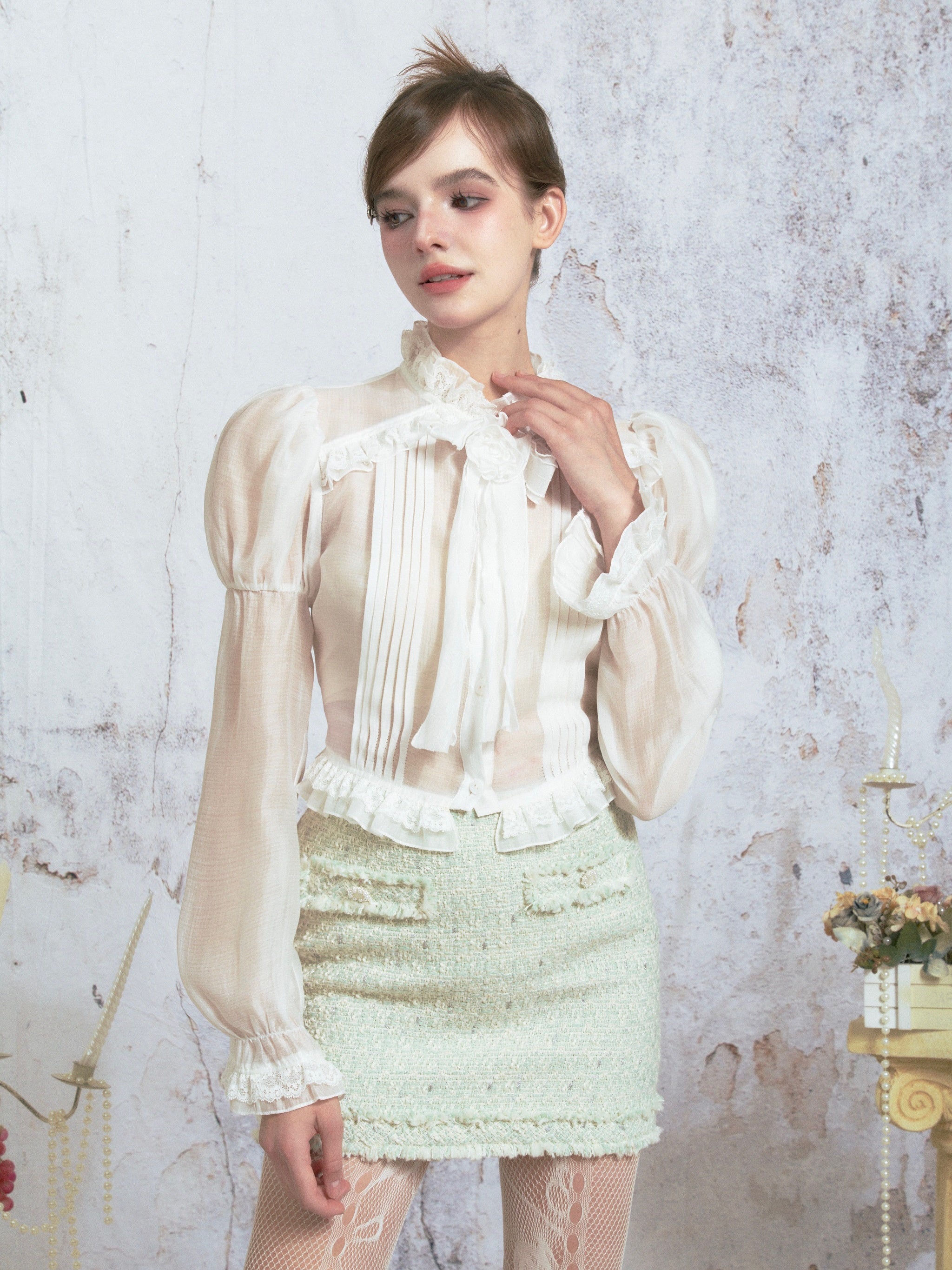 Tweed Raw Edge Camellia Jacket & Skirt