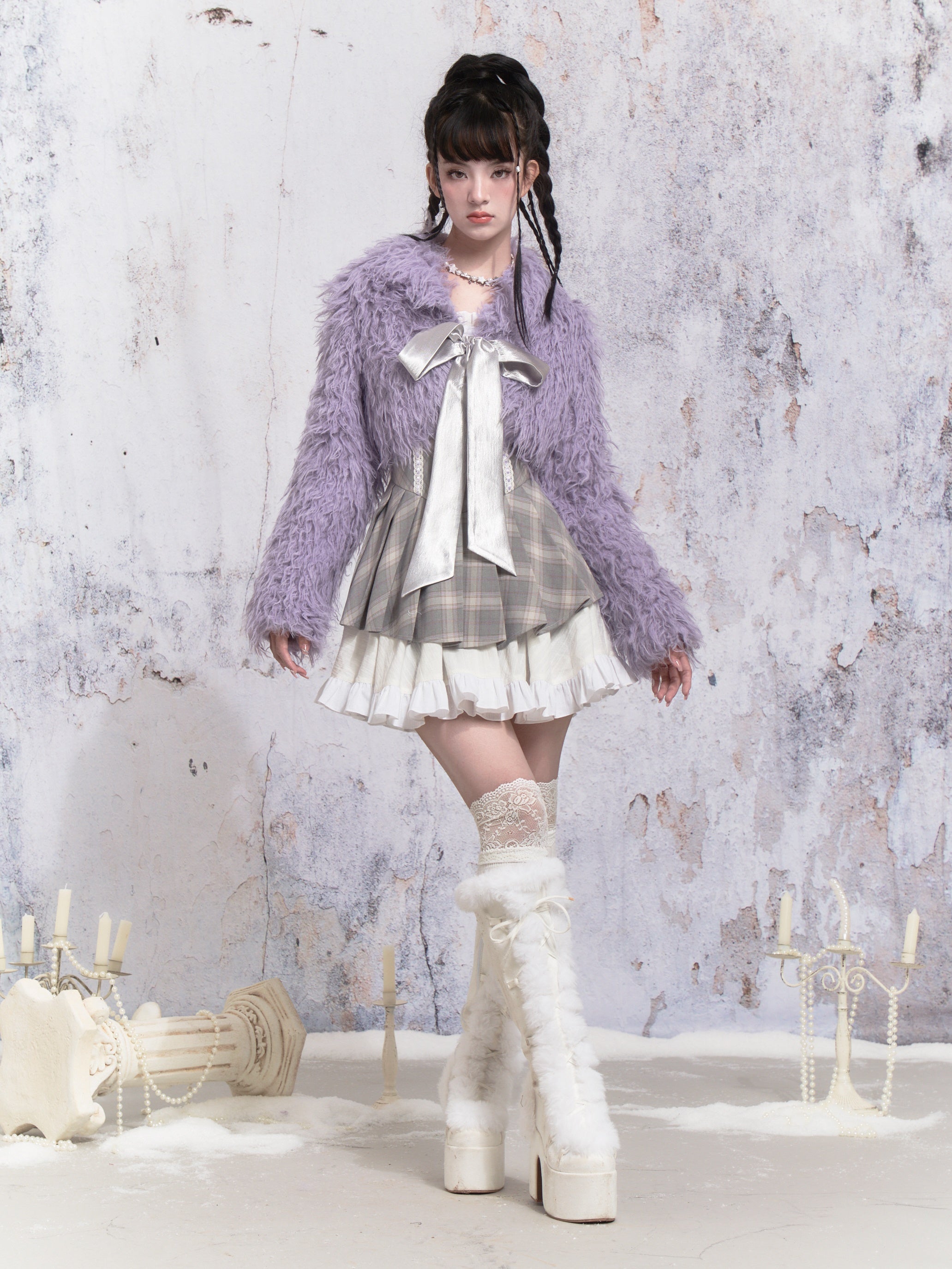 Fur Bow Cropped Coat