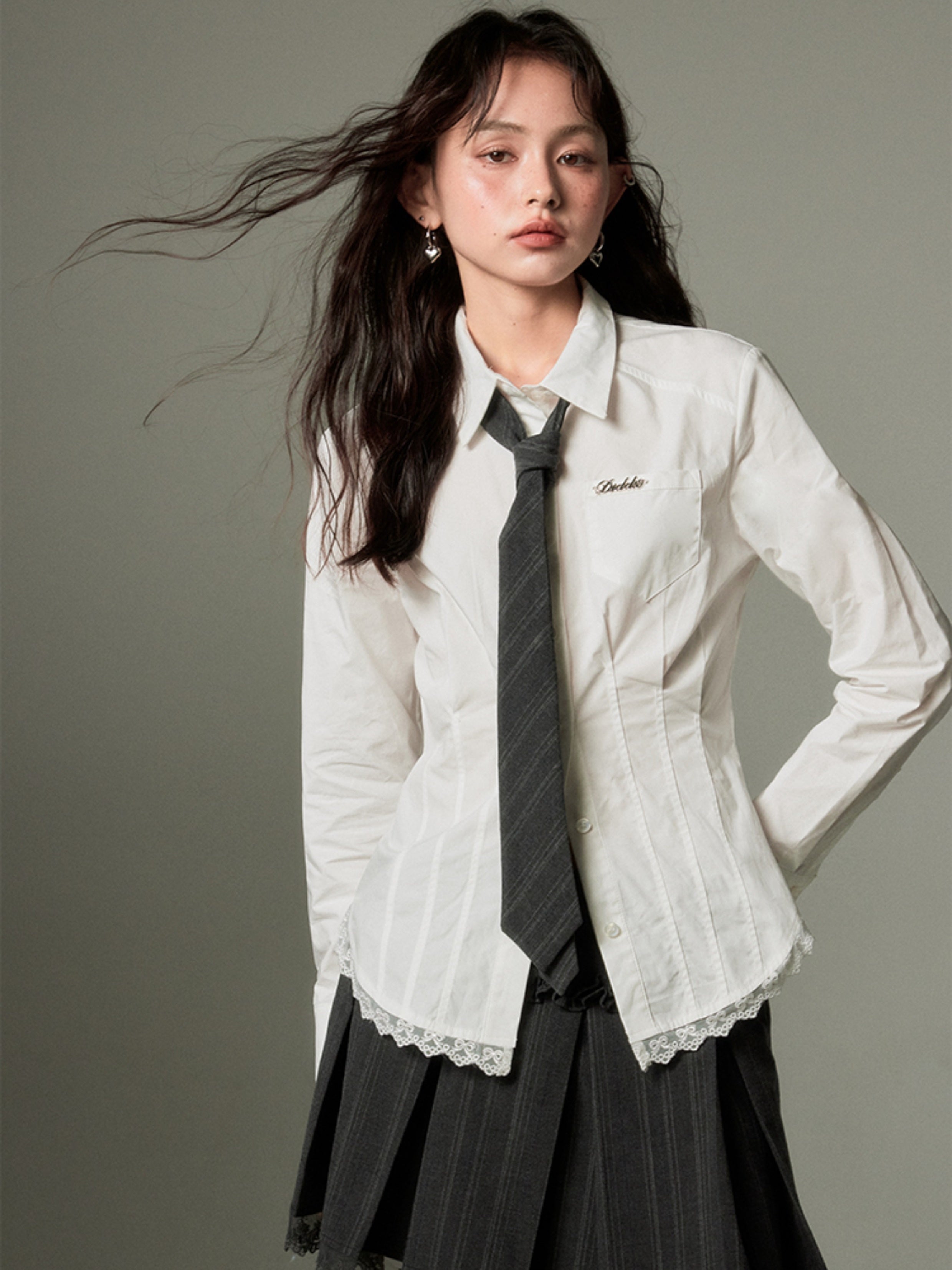 Spitzenstich Taille Slim Shirt