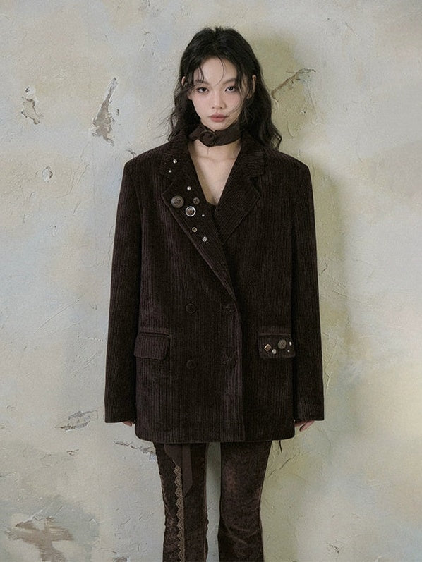 Double Breasted Loose Corduroy Jacket