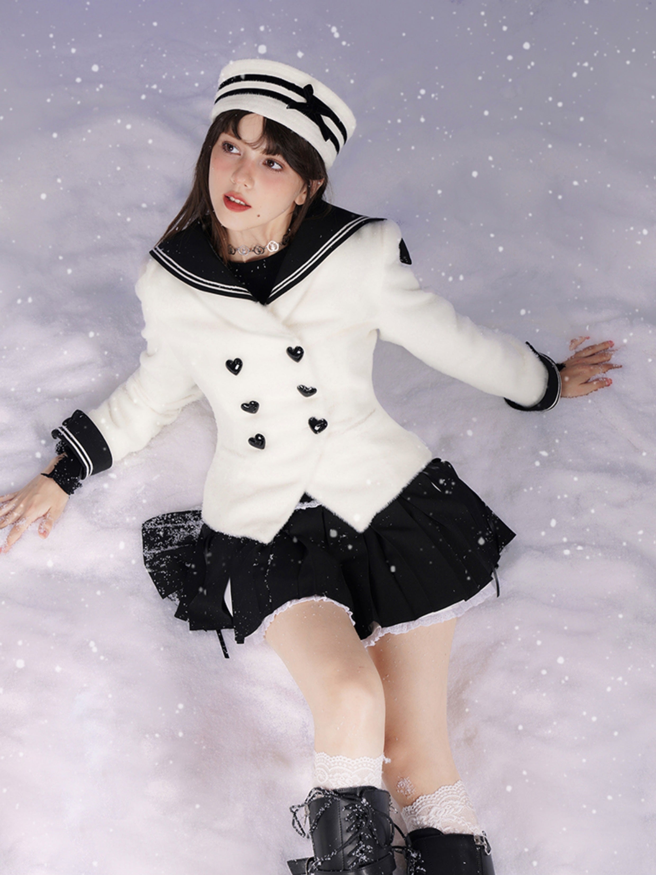 대학 스타일 선원 칼라 짧은 재킷