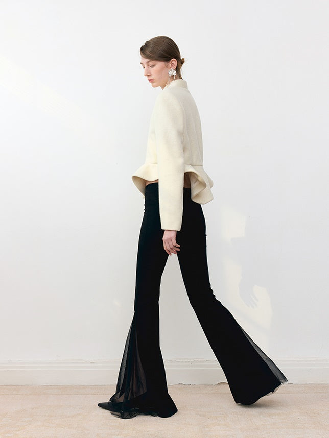 Knitted Patchwork Mesh Slim Fit Stretch Flared Pants